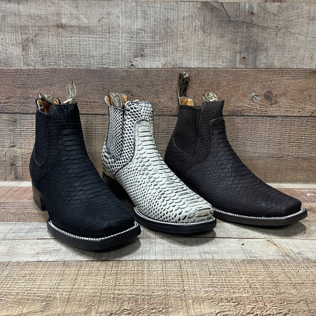 Men's Western Cowboy Python Print Genuine Cowhide Leather Ankle Boot Est. 715 Natural - OriginalWestern.com