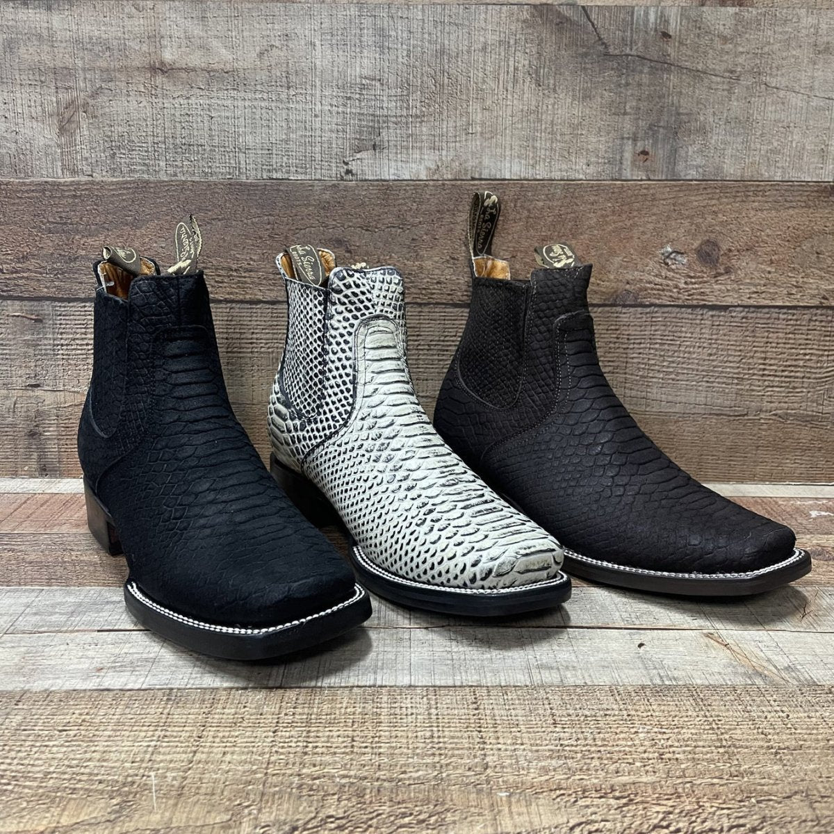 Men's Western Cowboy Python Print Genuine Cowhide Leather Ankle Boot Est. 715 Natural - OriginalWestern.com
