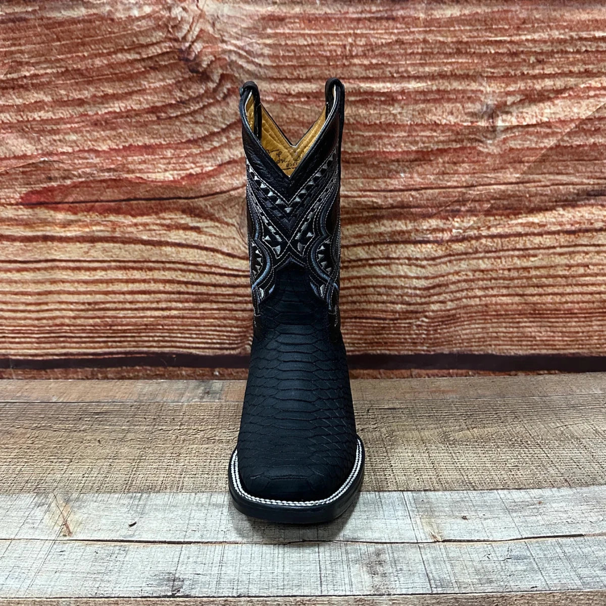 Men's Western Cowboy Python Print Genuine Cowhide Leather Boots Est. 695 Black - OriginalWestern.com
