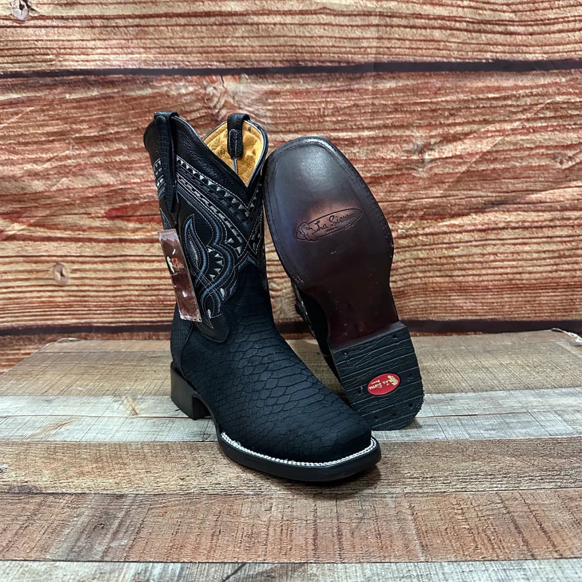 Men's Western Cowboy Python Print Genuine Cowhide Leather Boots Est. 695 Black - OriginalWestern.com