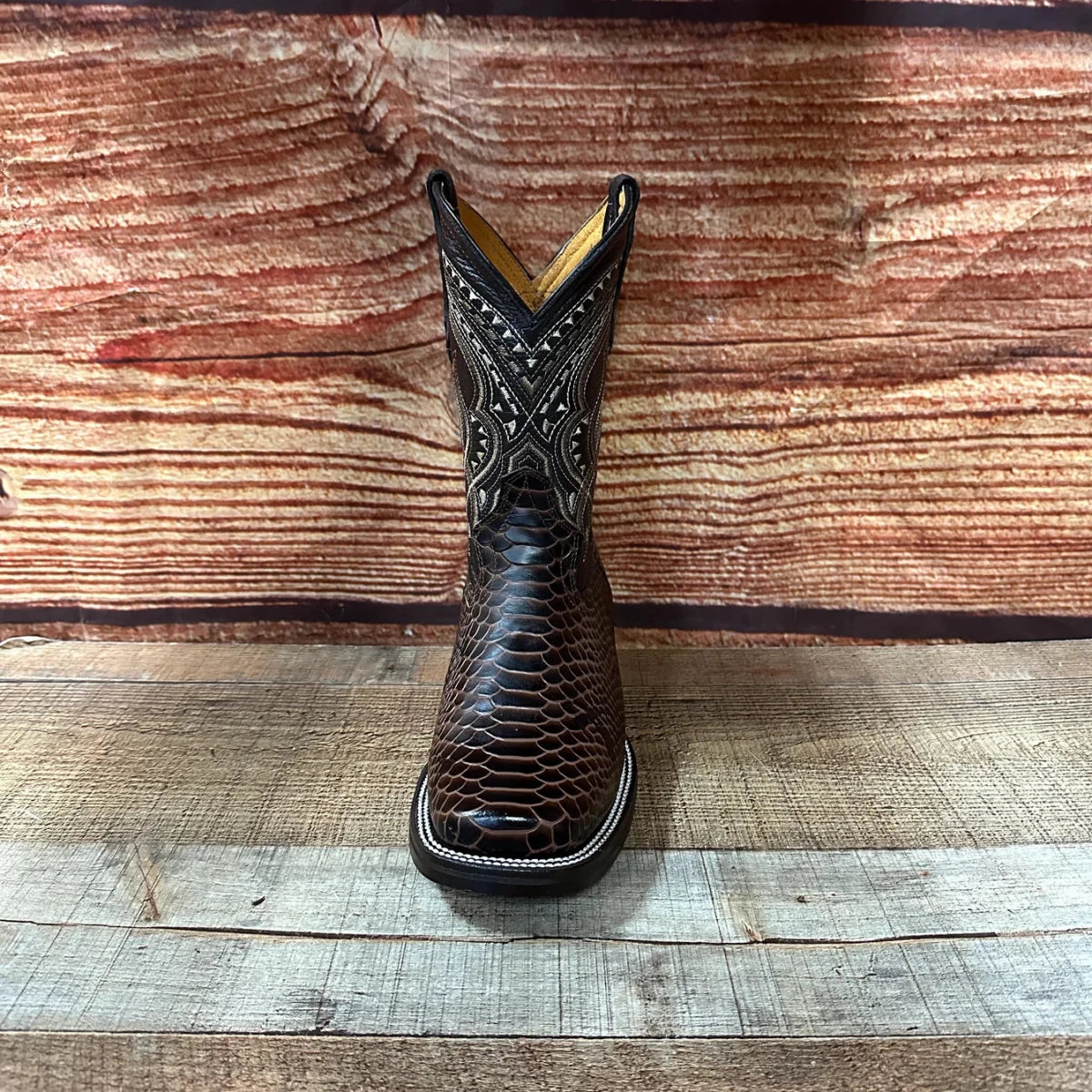 Men's Western Cowboy Python Print Genuine Cowhide Leather Boots Est. 695 Brown - OriginalWestern.com