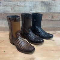 Men's Western Cowboy Side Zipper Genuine Leather with Caiman Print Dubai Toe Boots Est. 265 Black - OriginalWestern.com