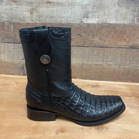 Men's Western Cowboy Side Zipper Genuine Leather with Caiman Print Dubai Toe Boots Est. 265 Black - OriginalWestern.com