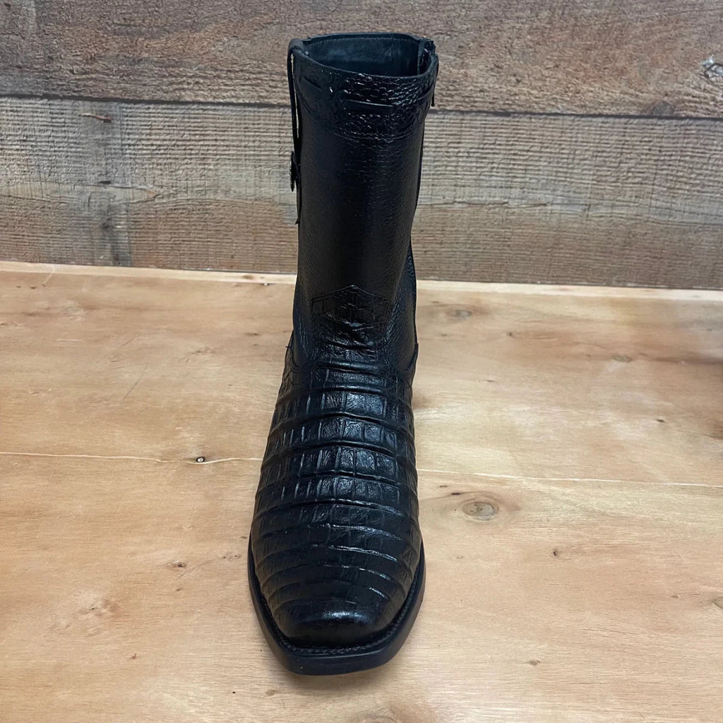 Men's Western Cowboy Side Zipper Genuine Leather with Caiman Print Dubai Toe Boots Est. 265 Black - OriginalWestern.com