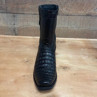 Men's Western Cowboy Side Zipper Genuine Leather with Caiman Print Dubai Toe Boots Est. 265 Black - OriginalWestern.com