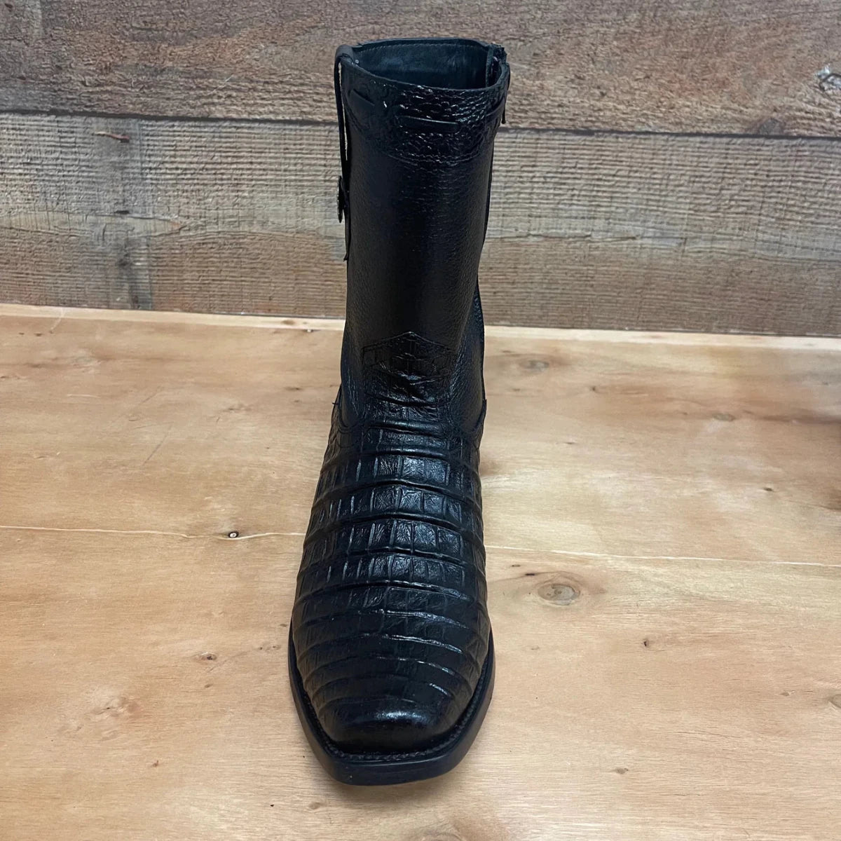 Men's Western Cowboy Side Zipper Genuine Leather with Caiman Print Dubai Toe Boots Est. 265 Black - OriginalWestern.com