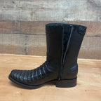 Men's Western Cowboy Side Zipper Genuine Leather with Caiman Print Dubai Toe Boots Est. 265 Black - OriginalWestern.com