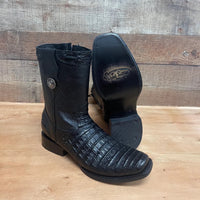 Men's Western Cowboy Side Zipper Genuine Leather with Caiman Print Dubai Toe Boots Est. 265 Black - OriginalWestern.com
