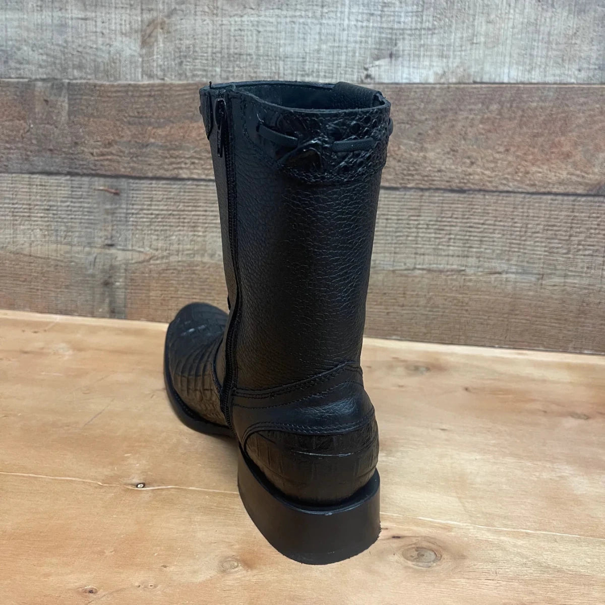 Men's Western Cowboy Side Zipper Genuine Leather with Caiman Print Dubai Toe Boots Est. 265 Black - OriginalWestern.com