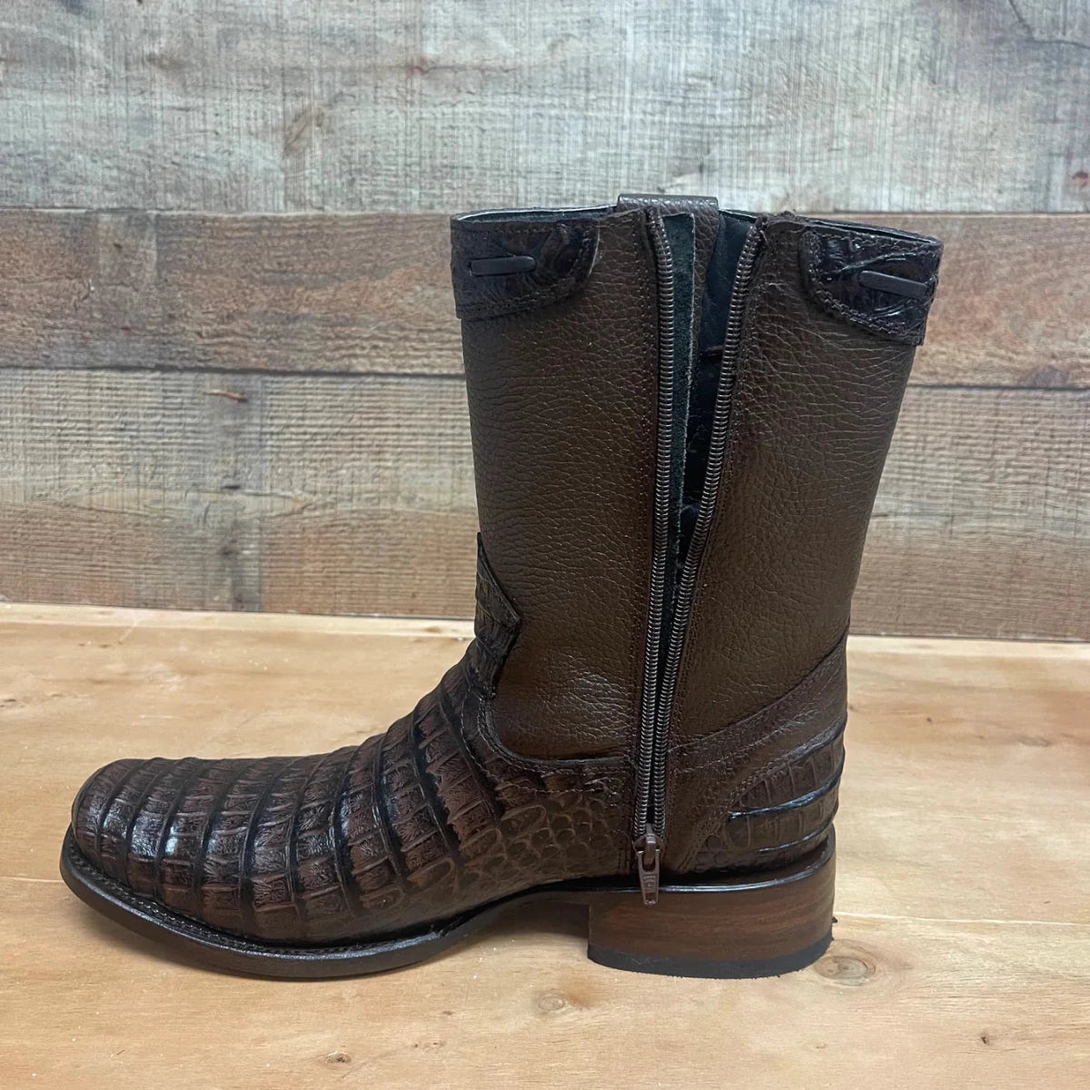 Men's Western Cowboy Side Zipper Genuine Leather with Caiman Print Dubai Toe Boots Est. 265 Brown - OriginalWestern.com