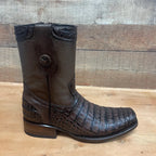Men's Western Cowboy Side Zipper Genuine Leather with Caiman Print Dubai Toe Boots Est. 265 Brown - OriginalWestern.com