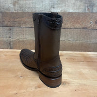Men's Western Cowboy Side Zipper Genuine Leather with Caiman Print Dubai Toe Boots Est. 265 Brown - OriginalWestern.com