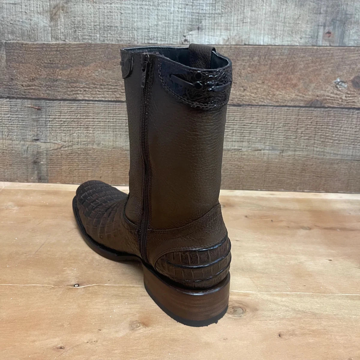 Men's Western Cowboy Side Zipper Genuine Leather with Caiman Print Dubai Toe Boots Est. 265 Brown - OriginalWestern.com