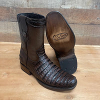Men's Western Cowboy Side Zipper Genuine Leather with Caiman Print Dubai Toe Boots Est. 265 Brown - OriginalWestern.com
