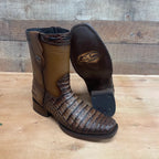 Men's Western Cowboy Side Zipper Genuine Leather with Caiman Print Dubai Toe Boots Est. 265 Honey - OriginalWestern.com