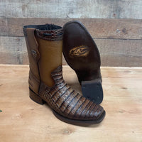 Men's Western Cowboy Side Zipper Genuine Leather with Caiman Print Dubai Toe Boots Est. 265 Honey - OriginalWestern.com