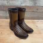 Men's Western Cowboy Side Zipper Genuine Leather with Caiman Print Dubai Toe Boots Est. 265 Honey - OriginalWestern.com