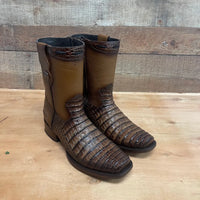 Men's Western Cowboy Side Zipper Genuine Leather with Caiman Print Dubai Toe Boots Est. 265 Honey - OriginalWestern.com