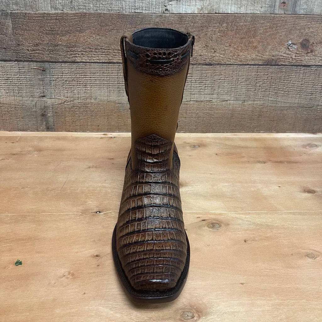 Men's Western Cowboy Side Zipper Genuine Leather with Caiman Print Dubai Toe Boots Est. 265 Honey - OriginalWestern.com