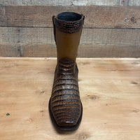 Men's Western Cowboy Side Zipper Genuine Leather with Caiman Print Dubai Toe Boots Est. 265 Honey - OriginalWestern.com