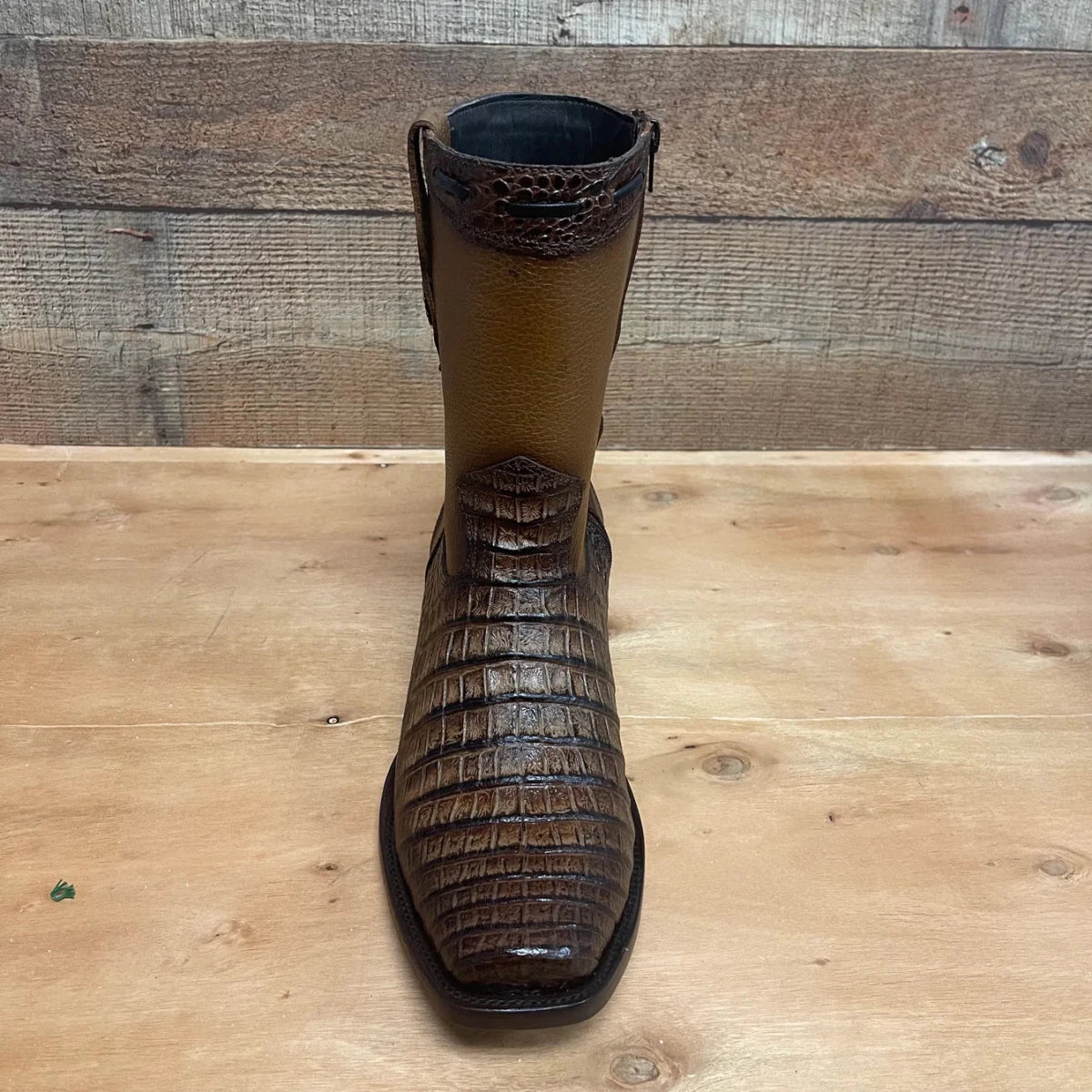 Men's Western Cowboy Side Zipper Genuine Leather with Caiman Print Dubai Toe Boots Est. 265 Honey - OriginalWestern.com