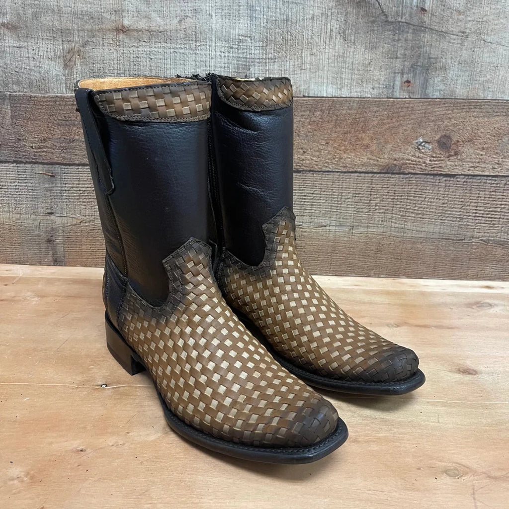 Men's Western Cowboy Side Zipper Genuine Leather with Handwoven Petatillo Style Dubai Toe Boots Est. 272 Tang - OriginalWestern.com
