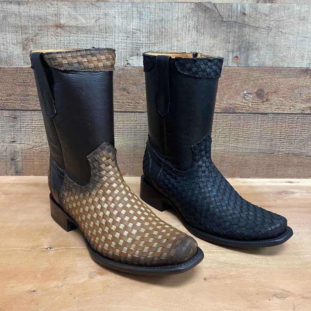 Men's Western Cowboy Side Zipper Genuine Leather with Handwoven Petatillo Style Dubai Toe Boots Est. 272 Tang - OriginalWestern.com
