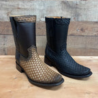 Men's Western Cowboy Side Zipper Genuine Leather with Handwoven Petatillo Style Dubai Toe Boots Est. 272 Tang - OriginalWestern.com