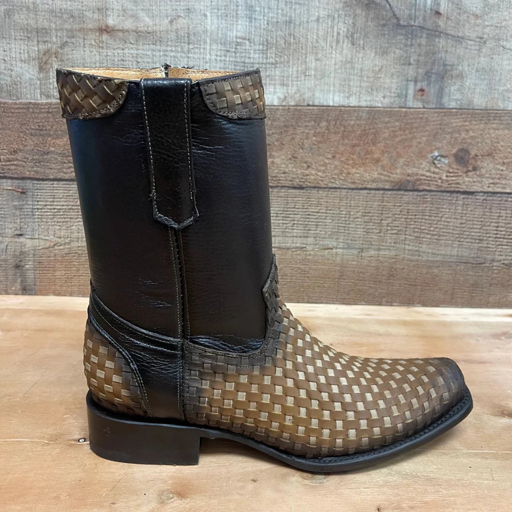 Men's Western Cowboy Side Zipper Genuine Leather with Handwoven Petatillo Style Dubai Toe Boots Est. 272 Tang - OriginalWestern.com