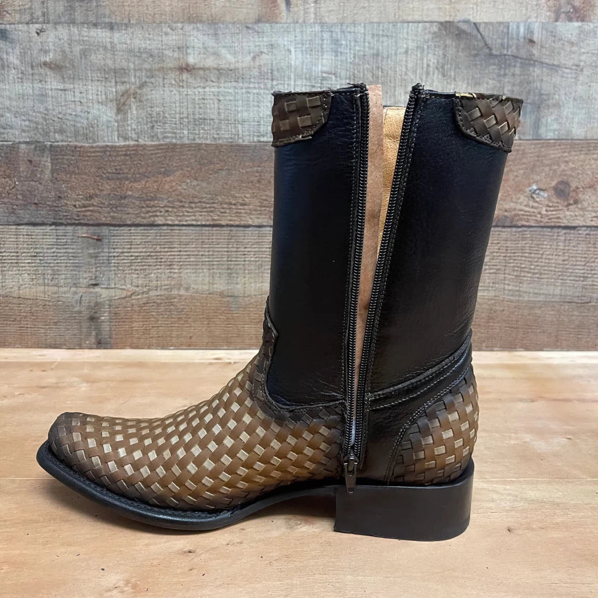 Men's Western Cowboy Side Zipper Genuine Leather with Handwoven Petatillo Style Dubai Toe Boots Est. 272 Tang - OriginalWestern.com