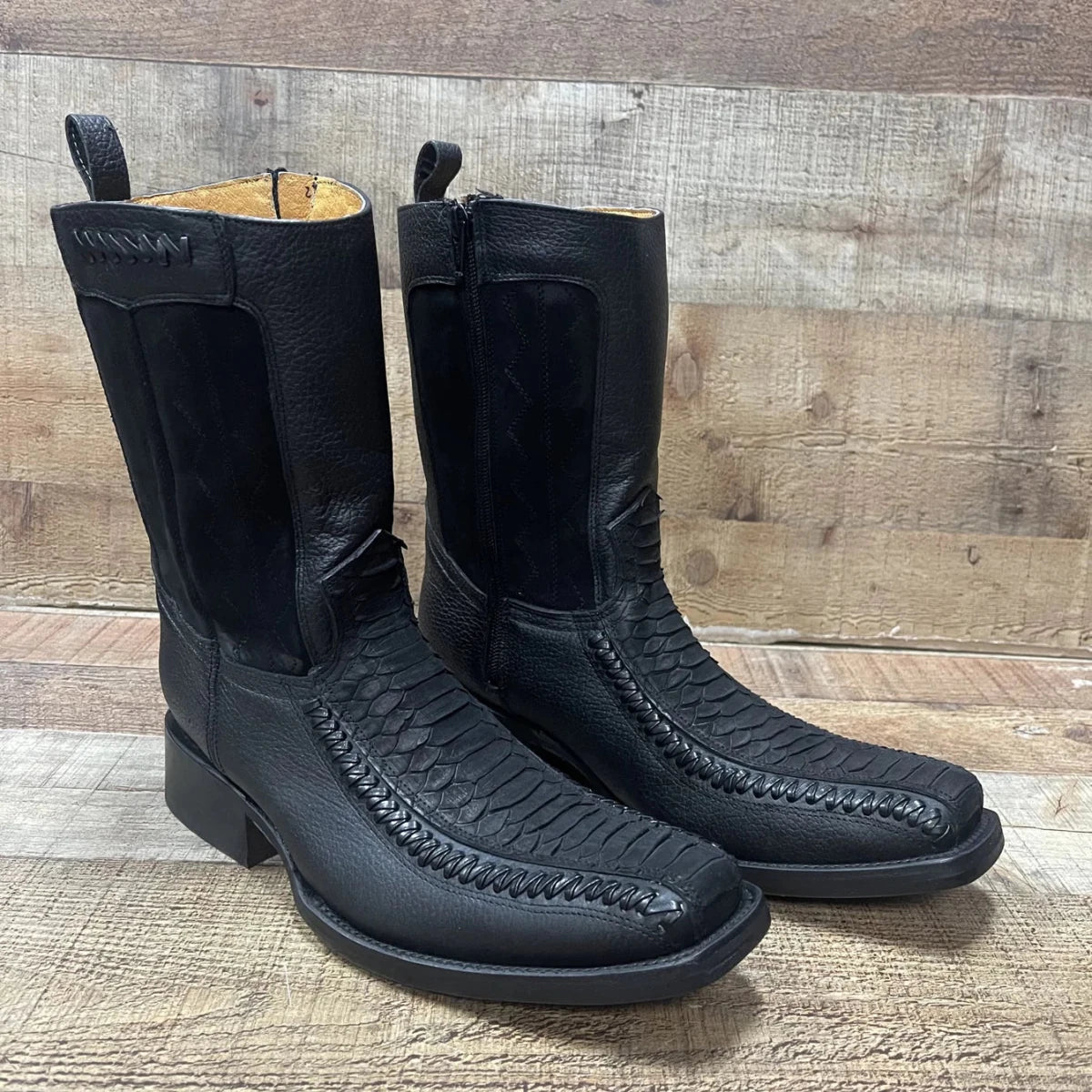 Men's Western Cowboy Side Zipper Genuine Leather with Phyton Print Est. 260 Black - OriginalWestern.com