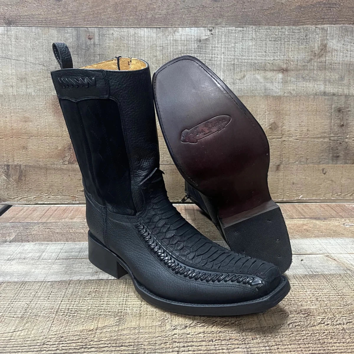 Men's Western Cowboy Side Zipper Genuine Leather with Phyton Print Est. 260 Black - OriginalWestern.com