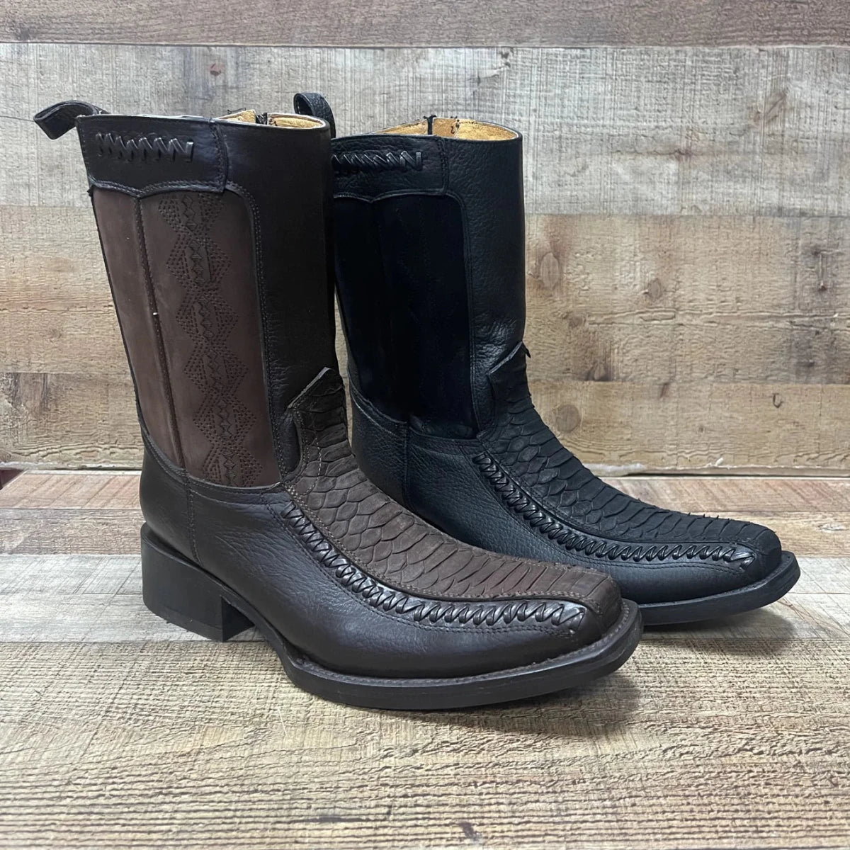 Men's Western Cowboy Side Zipper Genuine Leather with Phyton Print Est. 260 Brown - OriginalWestern.com