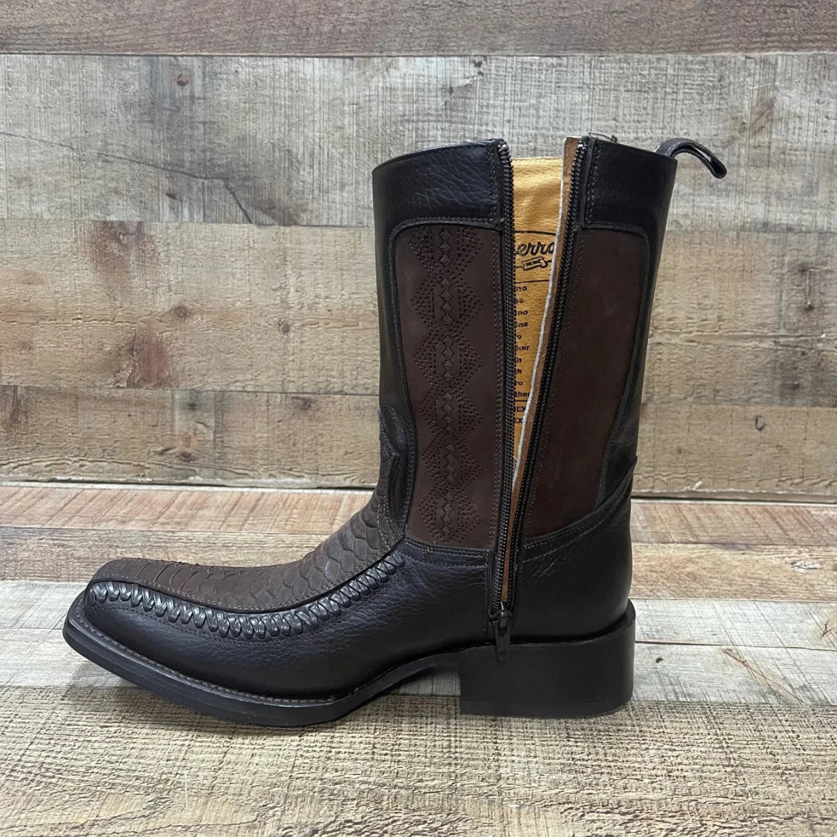 Men's Western Cowboy Side Zipper Genuine Leather with Phyton Print Est. 260 Brown - OriginalWestern.com