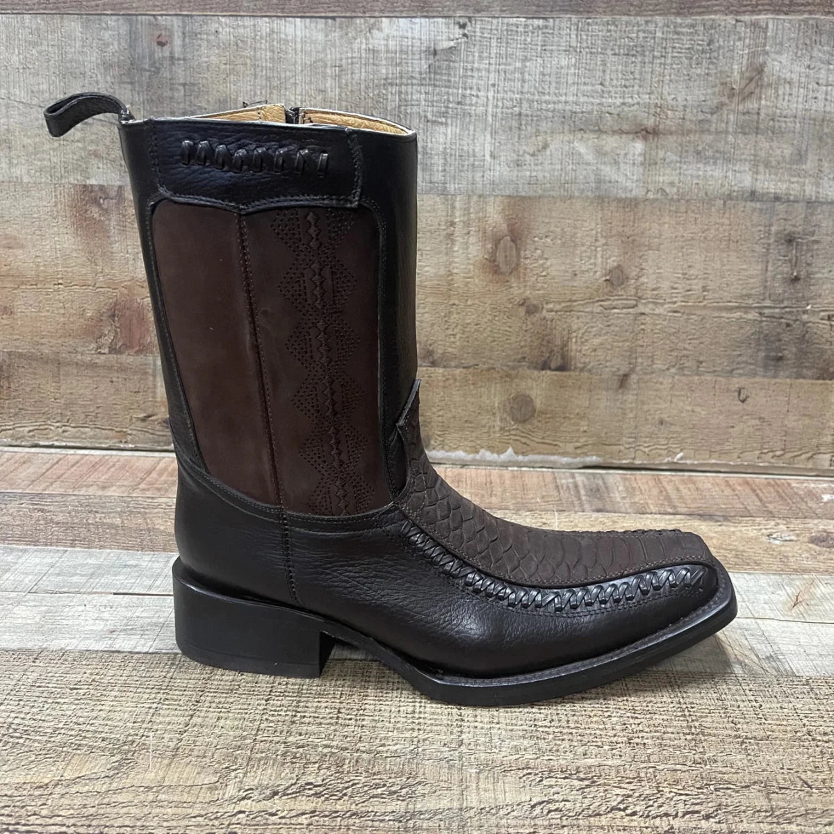 Men's Western Cowboy Side Zipper Genuine Leather with Phyton Print Est. 260 Brown - OriginalWestern.com