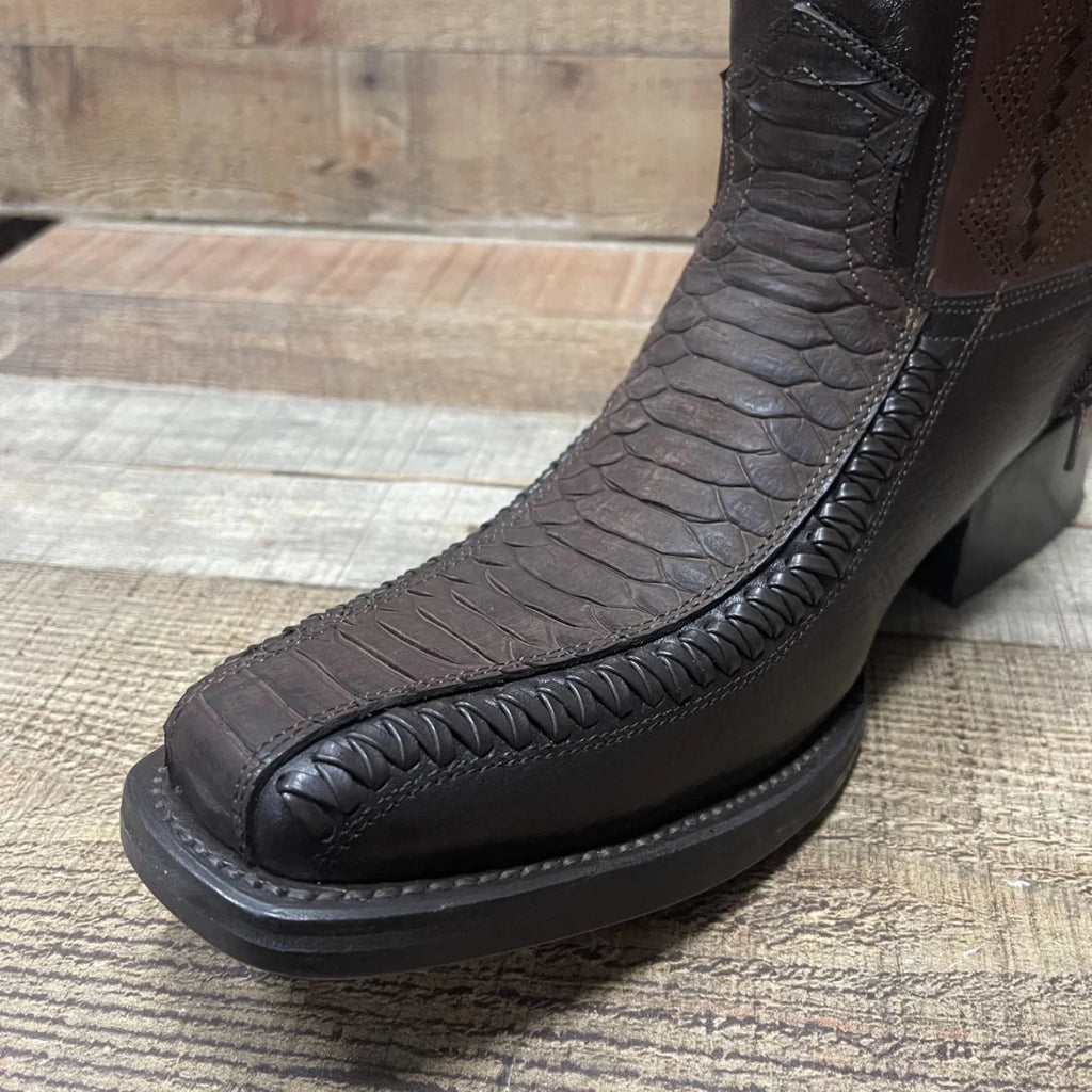 Men's Western Cowboy Side Zipper Genuine Leather with Phyton Print Est. 260 Brown - OriginalWestern.com