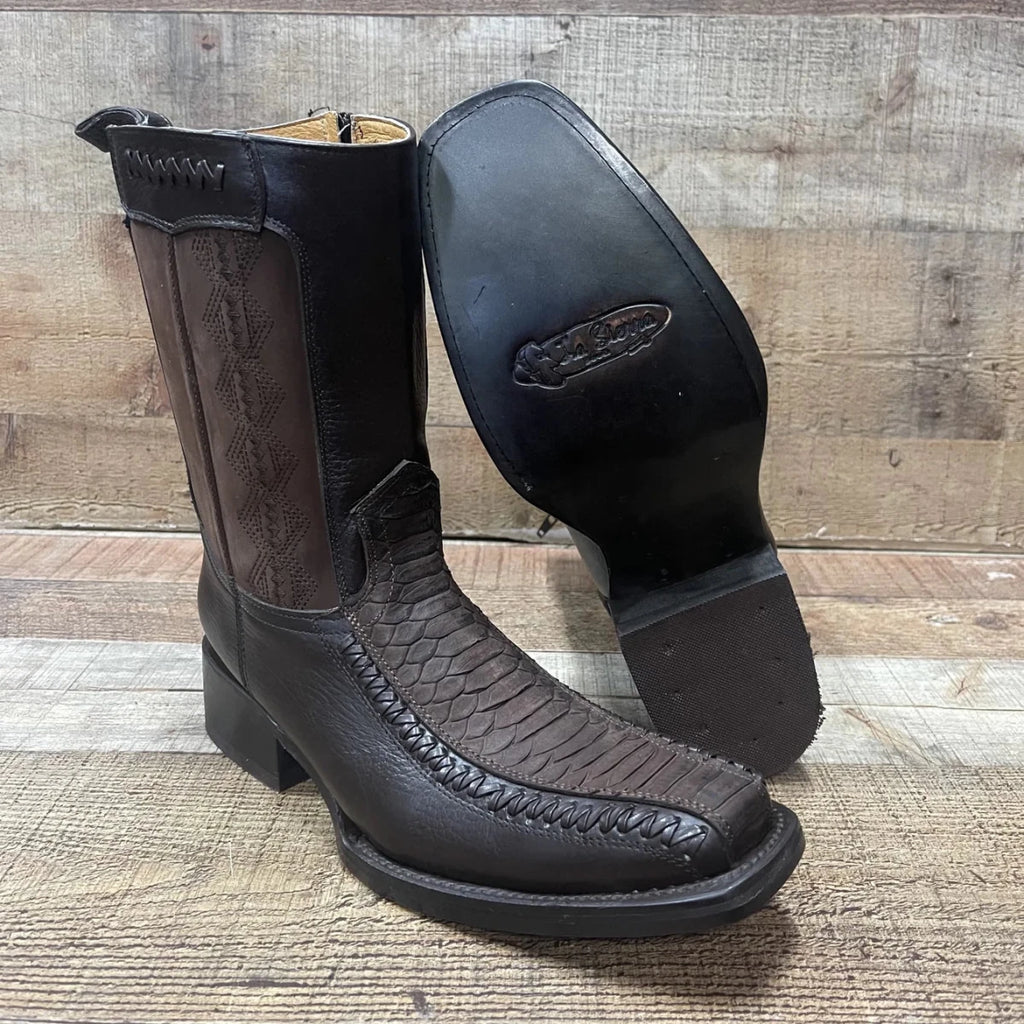 Men's Western Cowboy Side Zipper Genuine Leather with Phyton Print Est. 260 Brown - OriginalWestern.com