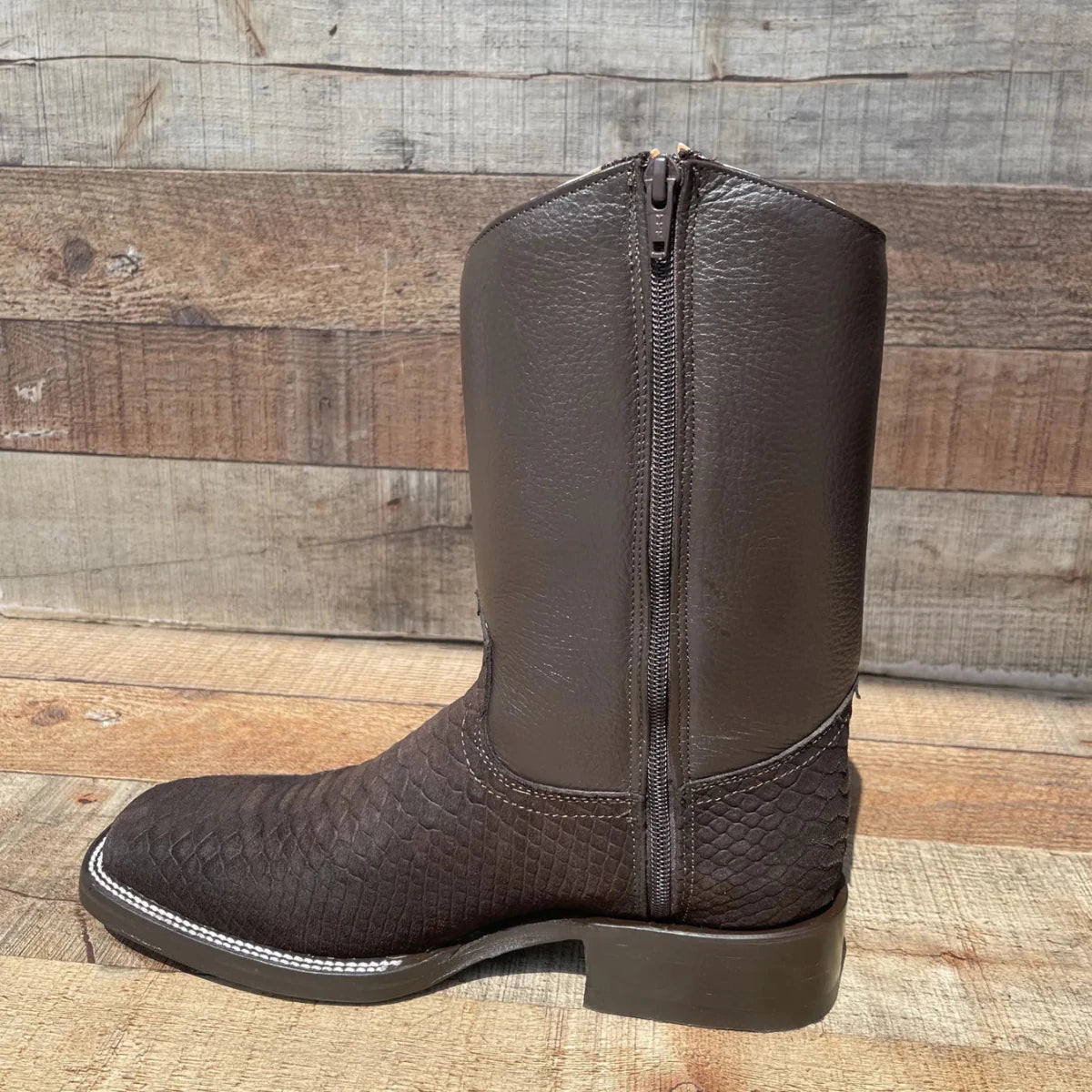 Men's Western Cowboy Side Zipper Genuine Leather with Phyton Print Est. 262 Brown - OriginalWestern.com