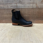 Men's Western Cowboy Woven Leather Square Toe Half Ankle Boot Est. 716 Black - OriginalWestern.com