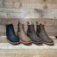 Men's Western Cowboy Woven Leather Square Toe Half Ankle Boot Est. 716 Black - OriginalWestern.com
