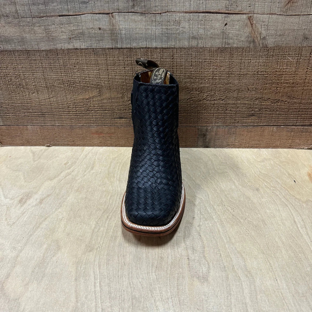 Men's Western Cowboy Woven Leather Square Toe Half Ankle Boot Est. 716 Black - OriginalWestern.com