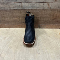 Men's Western Cowboy Woven Leather Square Toe Half Ankle Boot Est. 716 Black - OriginalWestern.com