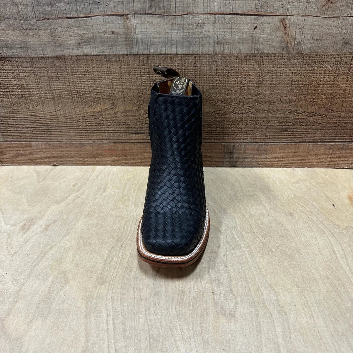 Men's Western Cowboy Woven Leather Square Toe Half Ankle Boot Est. 716 Black - OriginalWestern.com