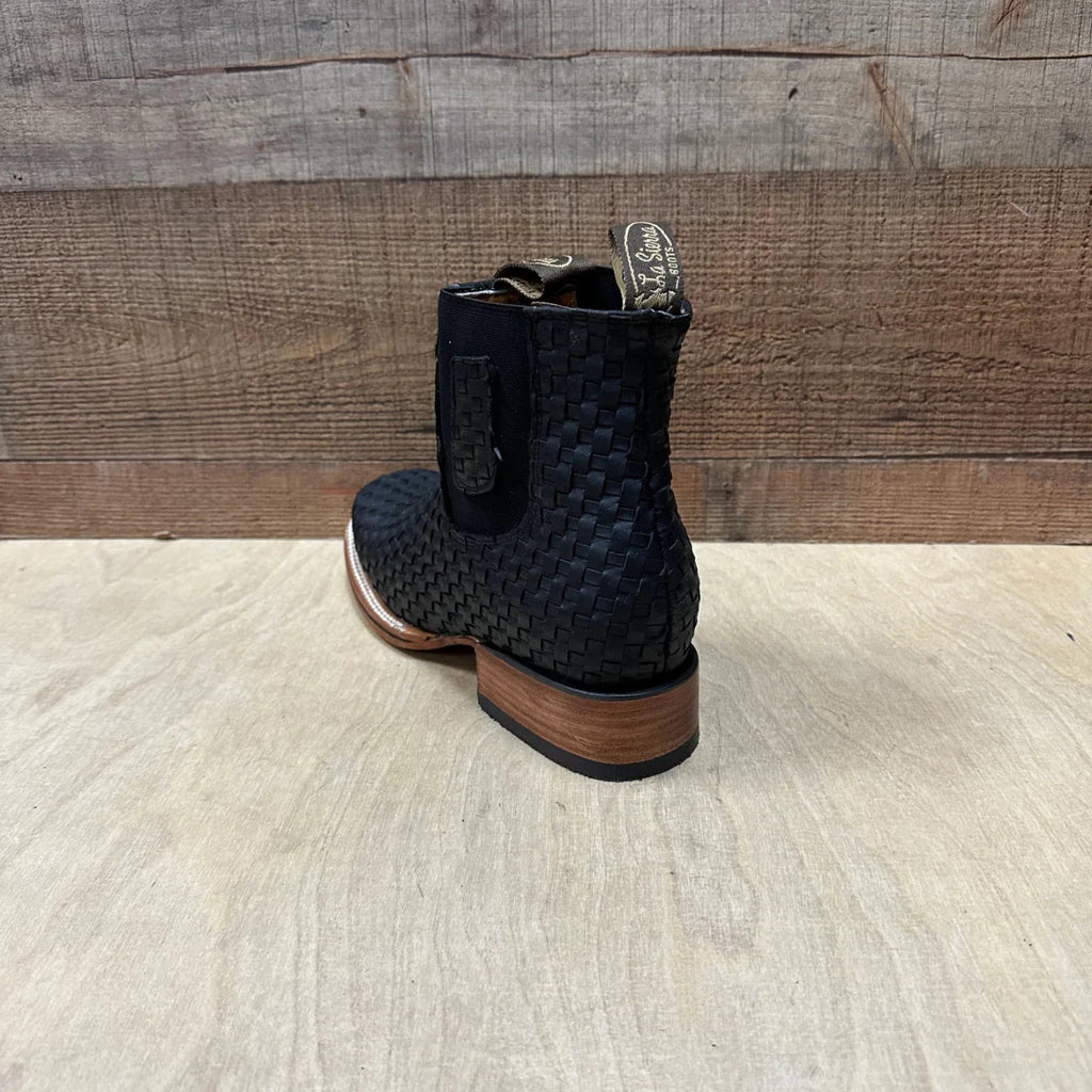 Men's Western Cowboy Woven Leather Square Toe Half Ankle Boot Est. 716 Black - OriginalWestern.com