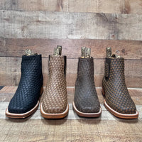 Men's Western Cowboy Woven Leather Square Toe Half Ankle Boot Est. 716 Black - OriginalWestern.com