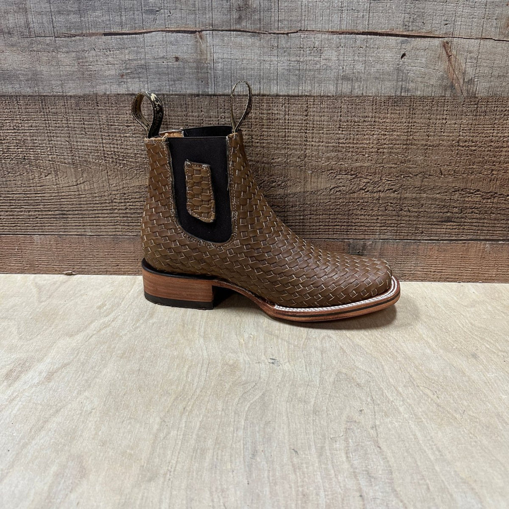 Men's Western Cowboy Woven Leather Square Toe Half Ankle Boot Est. 716 Tan/Sand - OriginalWestern.com