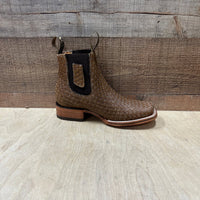 Men's Western Cowboy Woven Leather Square Toe Half Ankle Boot Est. 716 Tan/Sand - OriginalWestern.com