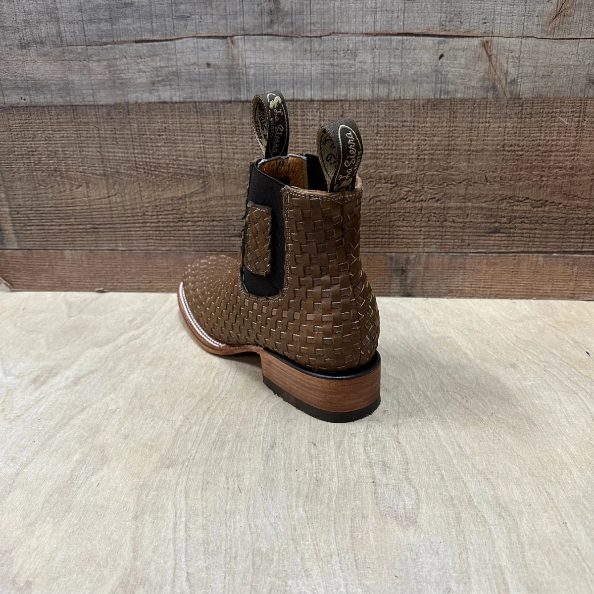 Men's Western Cowboy Woven Leather Square Toe Half Ankle Boot Est. 716 Tan/Sand - OriginalWestern.com