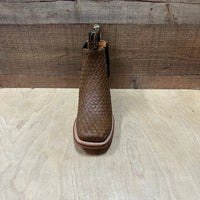 Men's Western Cowboy Woven Leather Square Toe Half Ankle Boot Est. 716 Tan/Sand - OriginalWestern.com