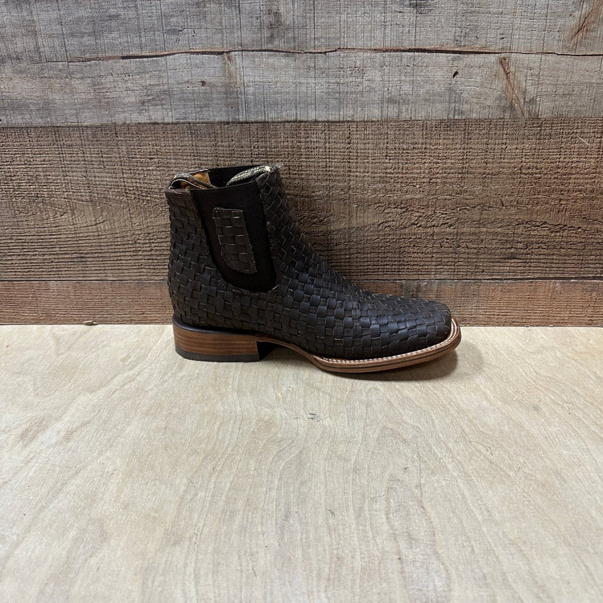 Men's Western Cowboy Woven Leather Square Toe Half Ankle Boot Est. 716 Tobacco - OriginalWestern.com